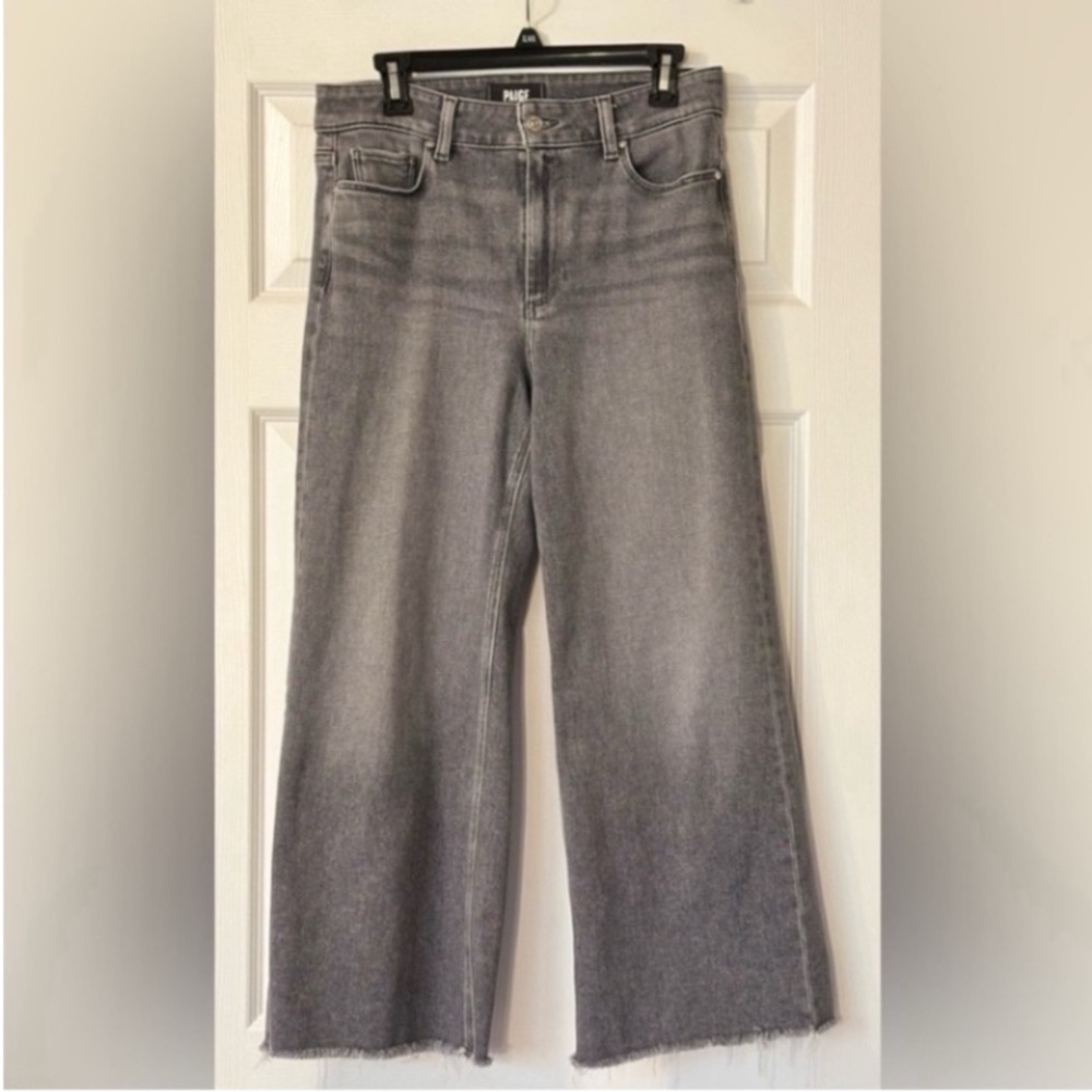 Paige Anessa High Rise Cropped Wide Leg Jeans in Smokey Grey Size 28 Like New - Picture 2 of 11